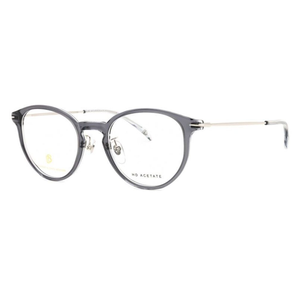 David Beckham Eyeglasses Round Full Rim, Grey Silver Frame and Clear Demo